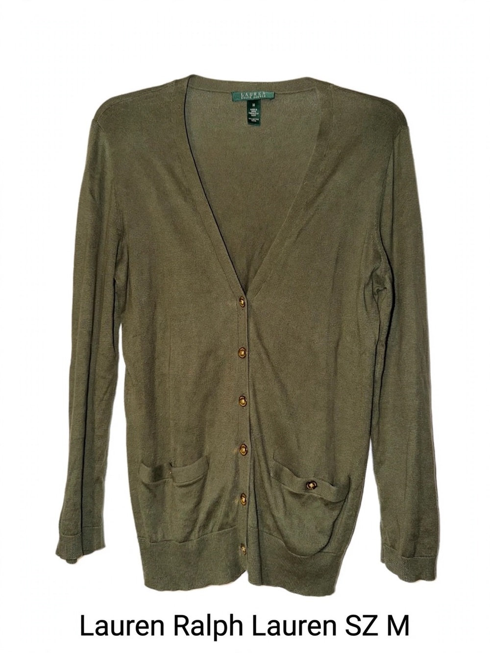 Lauren Ralph Lauren Olive Green Button-Front V-Neck Cardigan